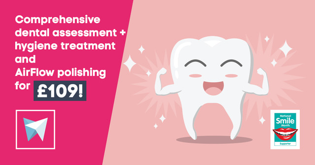 Comprehensive dental assessment + hygiene treatment and AirFlow stain removal for just £109!